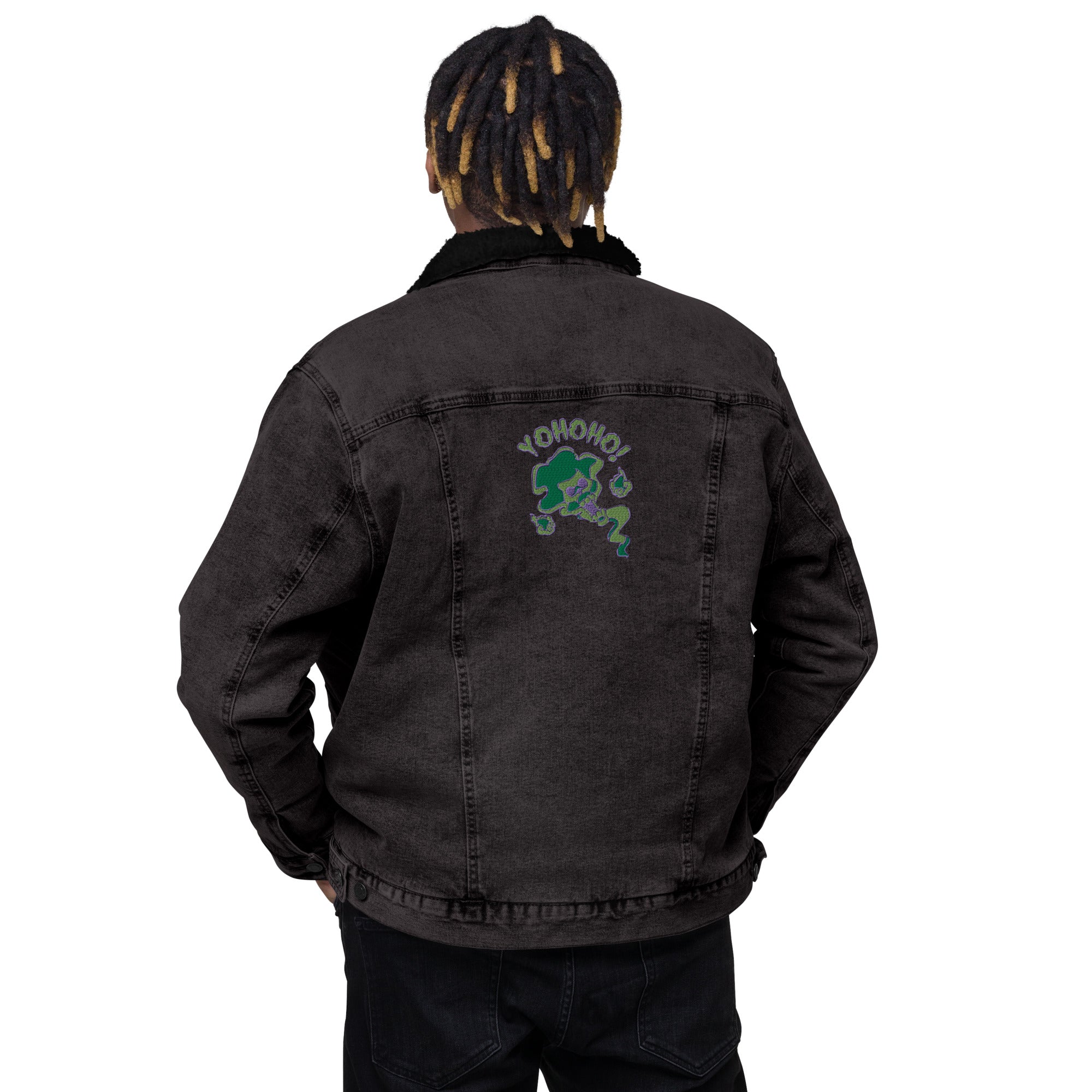 Brook Soul King Recycled Embroidered Unisex Denim Sherpa Anime Jacket